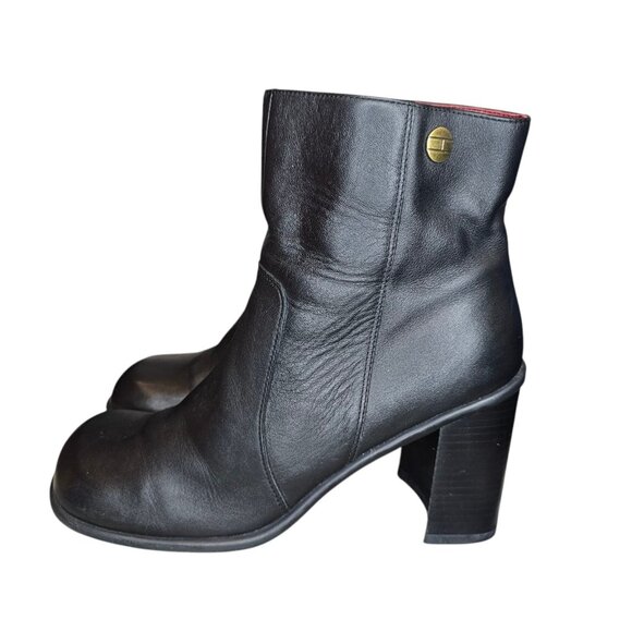Vintage Shoes - Retro 90s Y2K Black Boots Square Toe Chunky‎ Block Heel Sz 10 Tommy Hilfiger